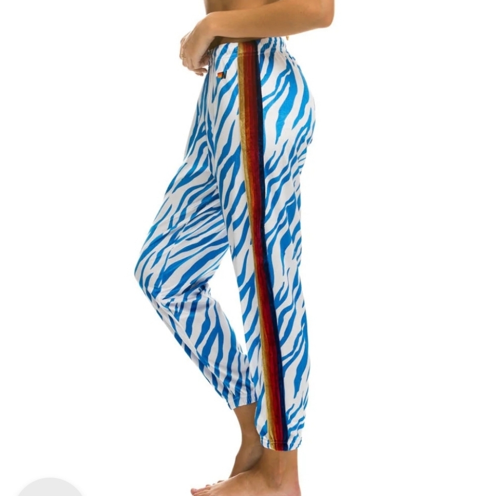 NWT Aviator Nation Blue and White Zebra Print Pants